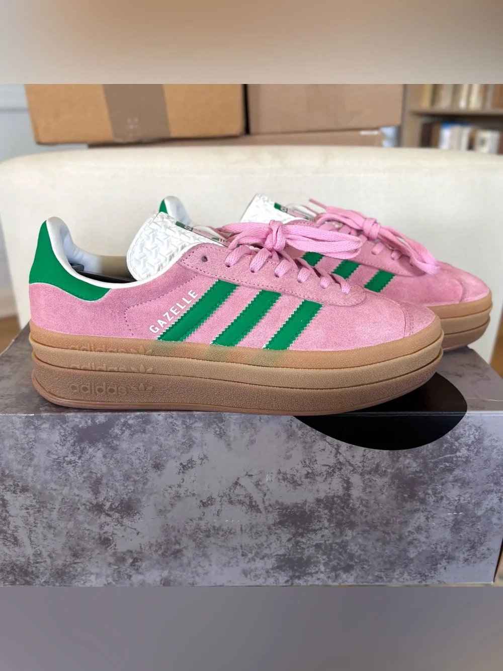 Adidas Gazelle Bold Pink Lucid Cyan Shoes Womens Size 7 IE0420 Platform Sneakers